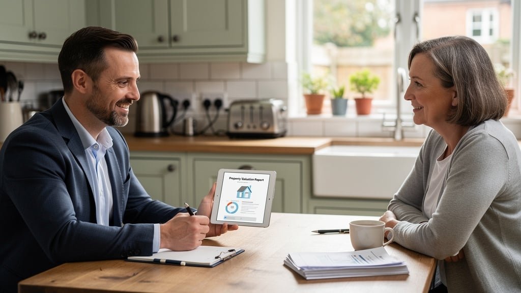 Homeowner reading their property survey report with a surveyor